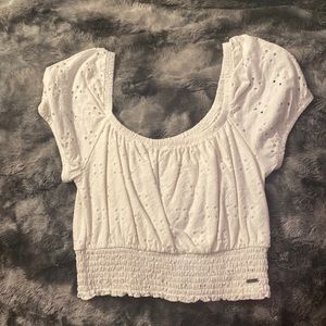 Hollister white eyelet smocked top